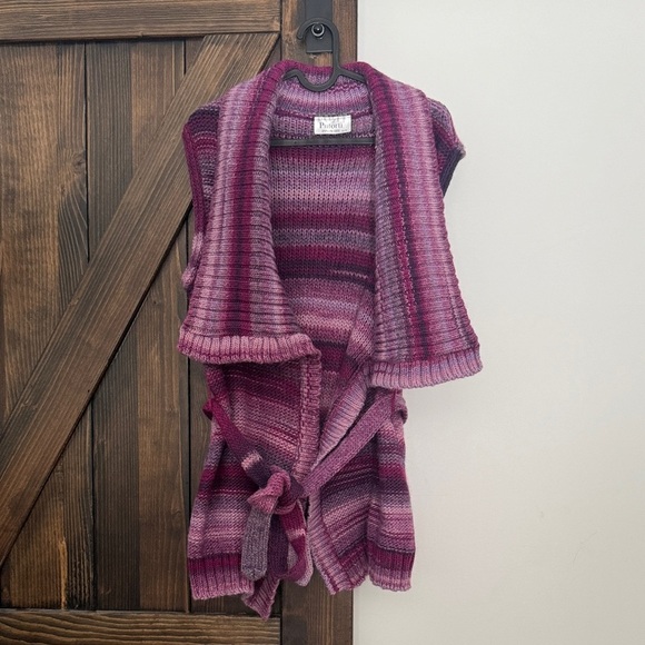 Putorti Sweaters - Putorti Made In Canada Striped Wool Blend Knit Vest with Tie-Front